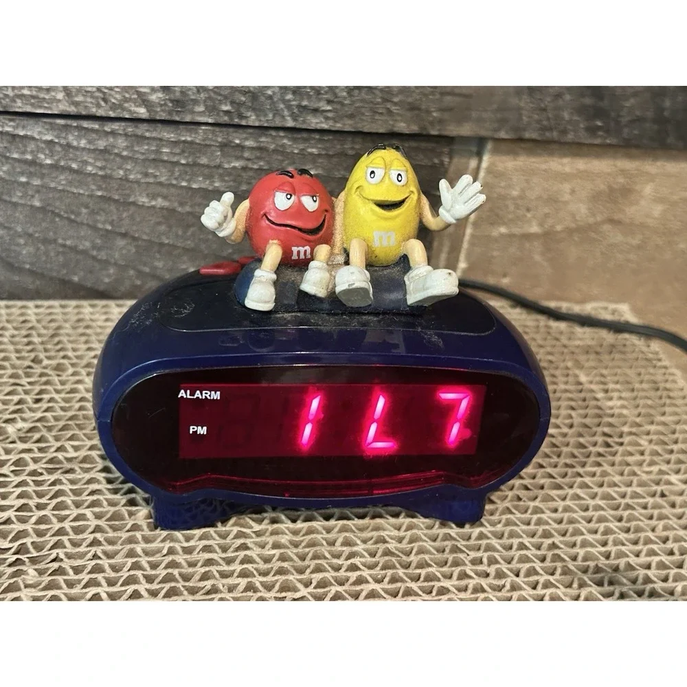 M&M's Red & Yellow Candies Sitting On Digital LED Alarm Clock MMC200 Collectible
